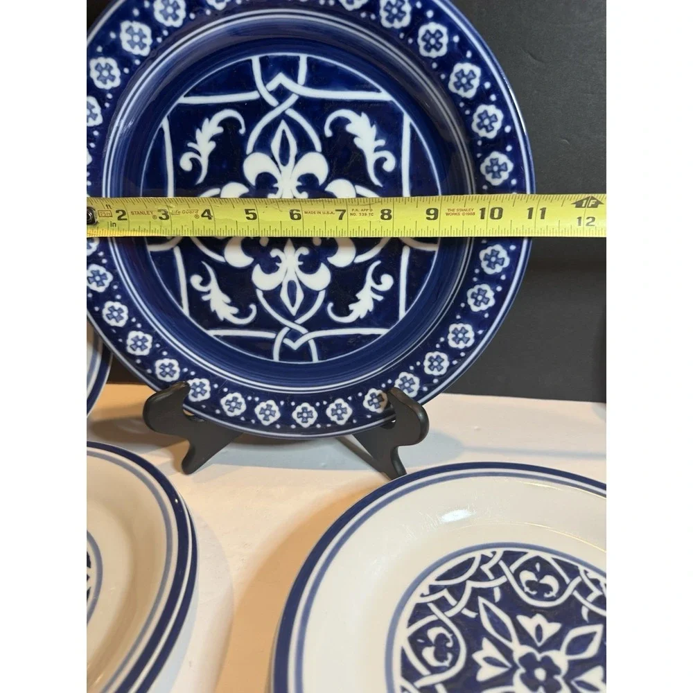 Home Catalina Blue White Porcelain Plates Set of 7 Mediterranean Tile 9